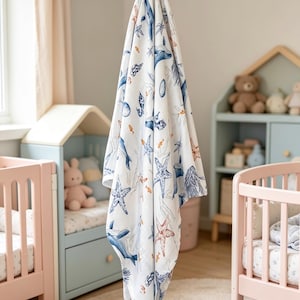 Ocean Animal Whale Theme Bamboo Wrap Muslin