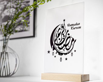 Ramadan Kareem / Ramadan Mubarak Acrylic Sign with Wooden Stand / Ramadan Decor/ Ramadan Wood Sign