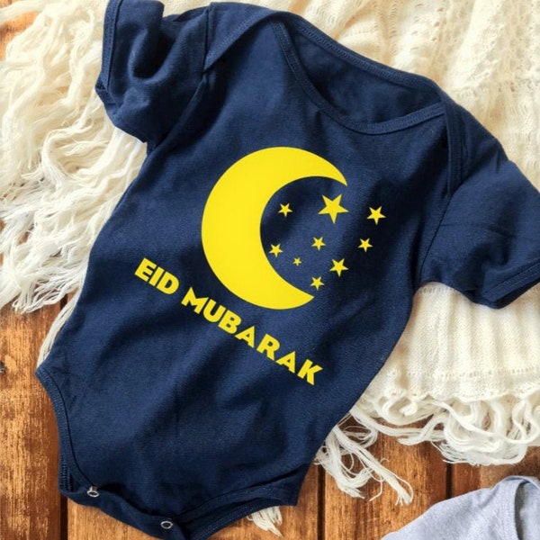 Custom Made Muslim Baby Eid Onesie, Eid Mubarak Muslim Baby Onesie, Personalized Muslim Baby Onesie, Moon and Stars Baby Onesie