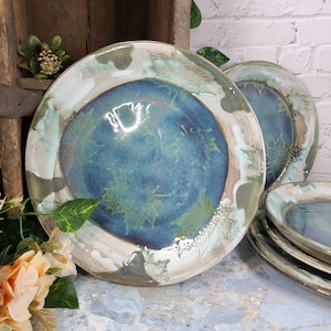 Set of 2 Plates, Ceramic Plate, Handmade Plates, Turquoise pottery, Stoneware Plates, Stoneware, Salad Plate, Breakfast Plate, Maple leaf