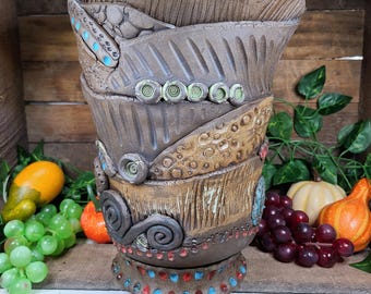 Grande fioriera in ceramica fatta a mano, fioriera in ceramica a strati, grande fioriera, vaso in ceramica, fioriera a strati realizzata a lastre, articoli da regalo, vaso