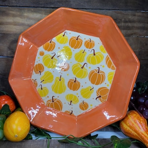 Ceramic Pie plates, Pottery, Pie Plate, 10 inch Pie Plate, Octagoanl Pie Plate, Fall Harvest Pie Plate, Holiday Pie Plate, Thansgiving