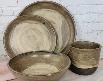 Pratos de cerâmica, pratos de jantar feitos à mão, conjunto de louça, prato grande, tigela de grés, cerâmica, grés, tigelas de cerâmica, copo de suco de cerâmica
