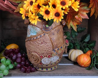 Grande fioriera in ceramica fatta a mano, fioriera in ceramica a strati, grande fioriera, vaso in ceramica, fioriera a strati realizzata a lastre, articoli da regalo, vaso