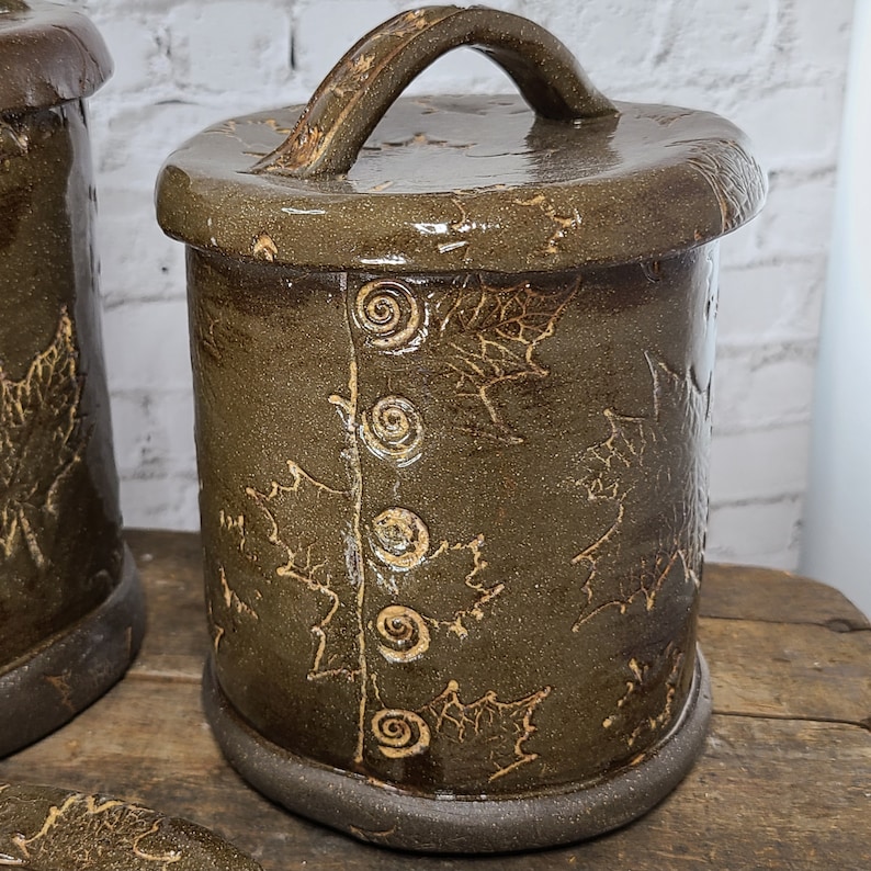 Ceramic Canister Set of 3, Rustic Canister Set, Brown Canister Set