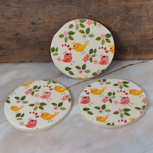 Ceramic Coaster, Ceramic spoon rest, Ceramic tea bag rest, Handmade coaster, White Coaster,White Spoon rest, Birds and florwers