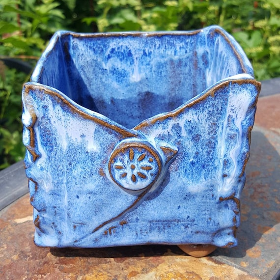 Ceramic Planter, Succulant Planter, Planter, Clay Planter, Handmade Planter, Handbuilt Clay Planter, Blue Planter,