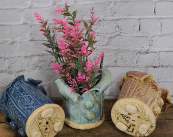 Fioriera in ceramica, fioriera per piante grasse, fioriera, fioriera in argilla, fioriera rosa, fioriera in argilla fatta a mano, fioriera blu, fioriera sud-ovest, bordo alterato