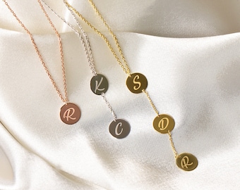 Personalized Triple Round Initial Necklace, Free Personalization, Name Engraved Initial Necklace, 14K Solid Gold, Handmade Jewelry