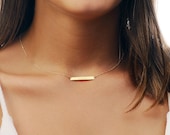14K Solid Gold Bar Necklace, Silver Gold Rose Necklace, Custom Bar Necklace, Personalized Bar Necklace, valentines day gift, gift for her