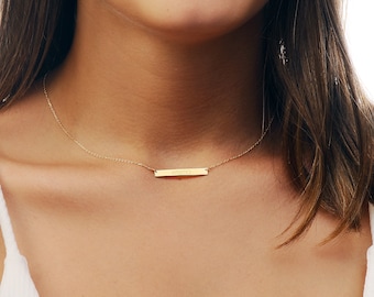 Stick Bar Necklace PM169 14k Solid Gold Bar Necklace chain Stick Bar Necklace PM169 14k Solid Gold Bar Necklace chain