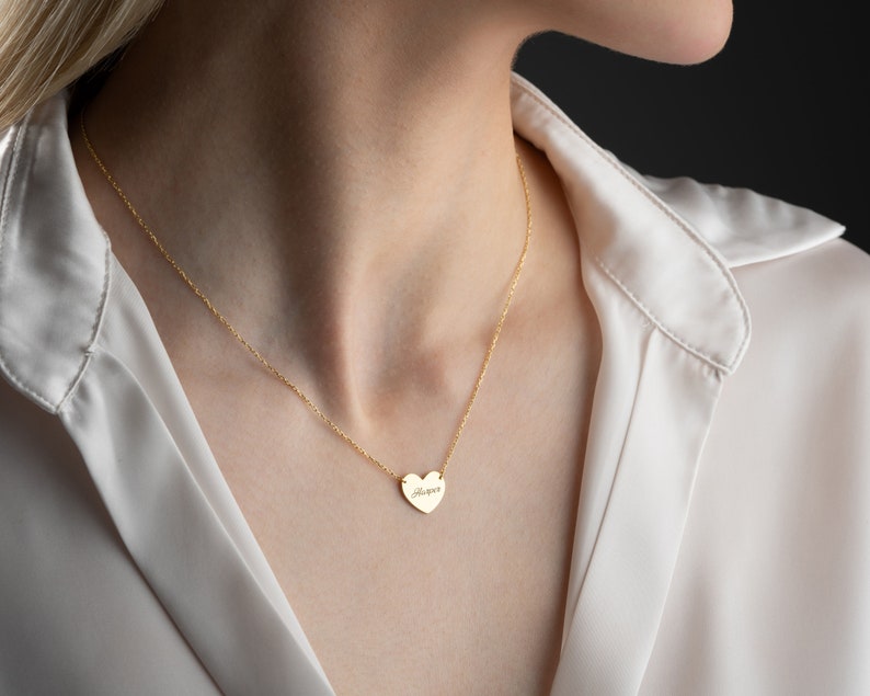 14K Solid Gold Heart Necklace/ Heart Name Necklace/ Love Necklace/ Minimalist Heart Necklace/ Mothers Day Gift/ Handmade Jewelry image 8