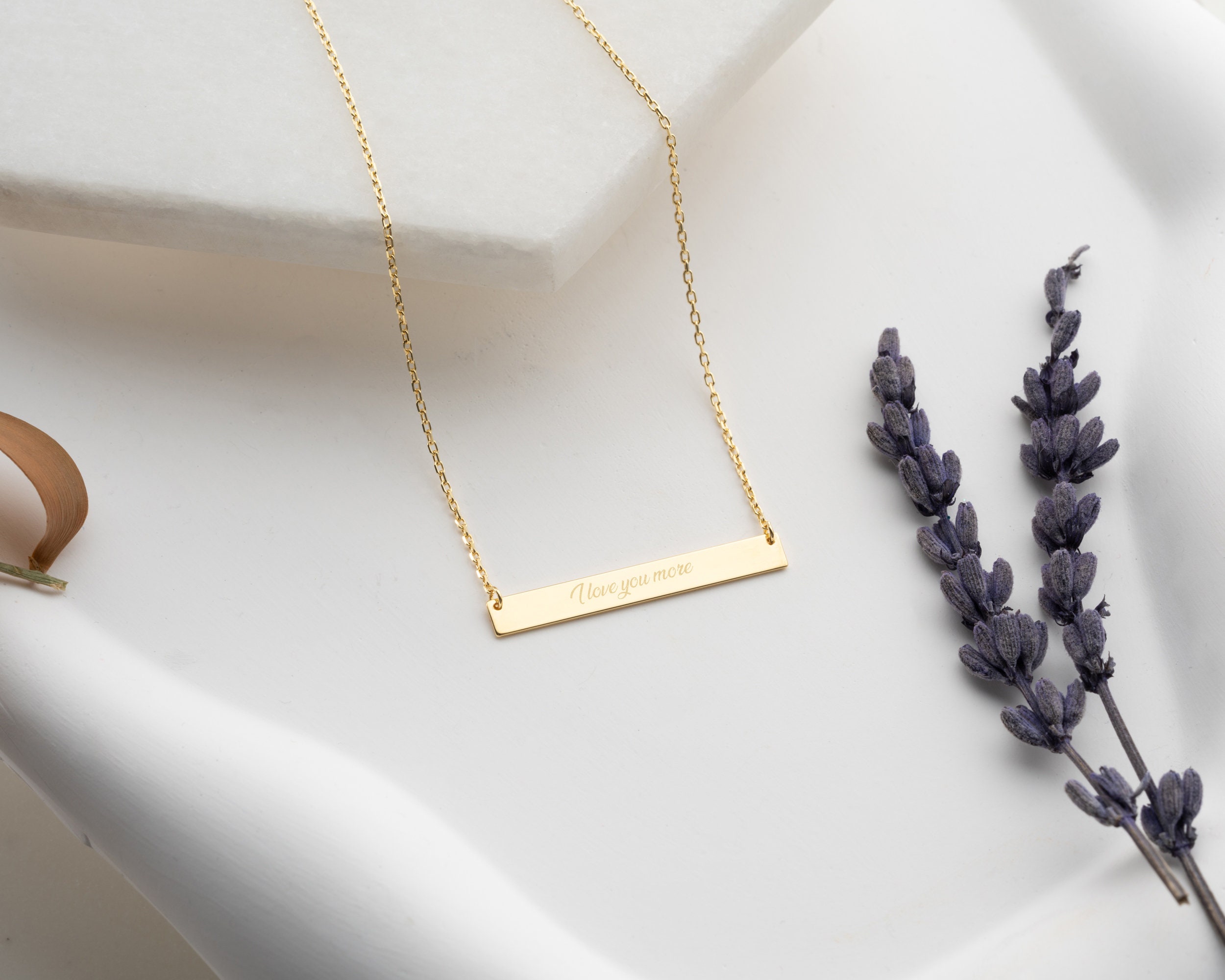 14K Solid Gold Bar Necklace Silver Gold Rose Necklace Custom - Etsy