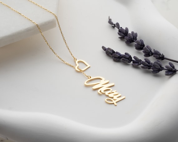 Personalized Minimal Heart Name Lariat Necklace Personalized