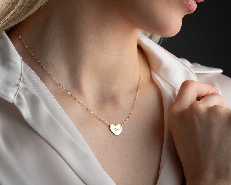 14K Solid Gold Heart Necklace/ Heart Name Necklace/ Love Necklace/ Minimalist Heart Necklace/ Mothers Day Gift/ Handmade Jewelry image 9