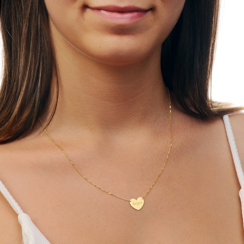 14K Solid Gold Heart Necklace/ Heart Name Necklace/ Love Etsy