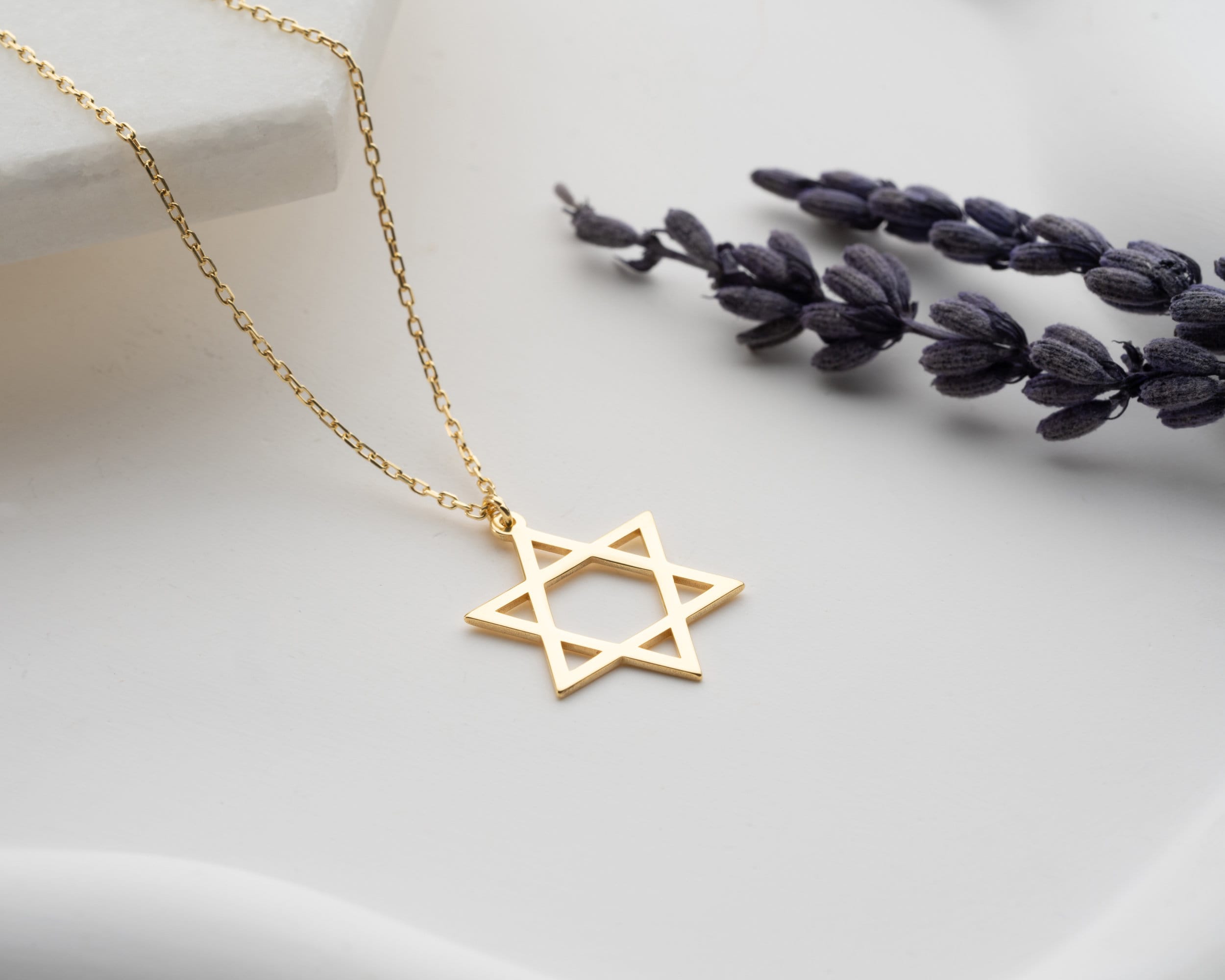 Gold Star of David Necklace, Religious Necklace, Magen David