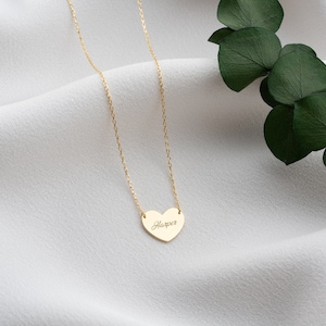 14K Solid Gold Heart Necklace/ Heart Name Necklace/ Love Necklace/ Minimalist Heart Necklace/ Mothers Day Gift/ Handmade Jewelry image 5