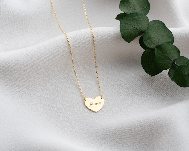 14K Solid Gold Heart Necklace/ Heart Name Necklace/ Love Necklace/ Minimalist Heart Necklace/ Mothers Day Gift/ Handmade Jewelry image 5