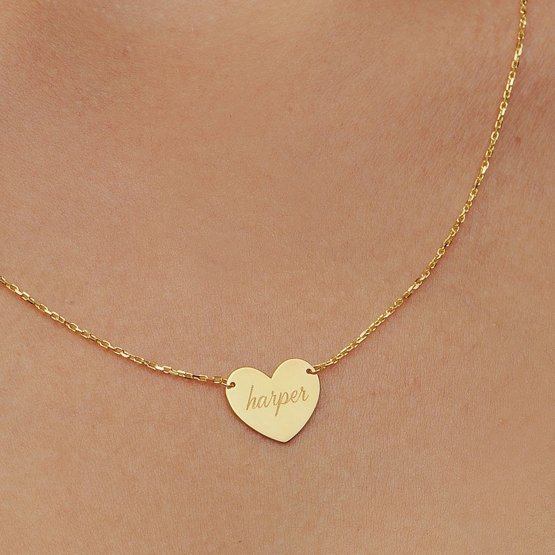 14K Solid Gold Heart Necklace/ Heart Name Necklace/ Love Necklace/ Minimalist Heart Necklace/ Mothers Day Gift/ Lover Gift / Christmas 