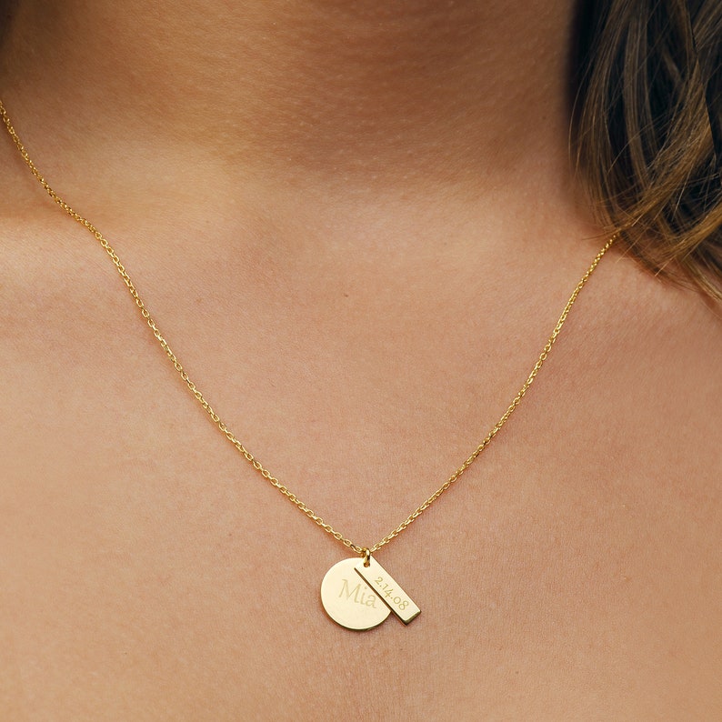 Personalized Minimal Baby Name Necklace With Birthdate Custom Etsy