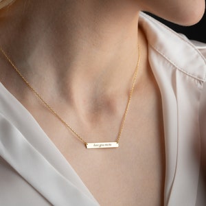 14K Solid Gold Bar Necklace, Silver Gold Rose Necklace, Custom Bar Necklace, Personalized Bar Necklace, gift for mom, Handmade Jewelry image 7