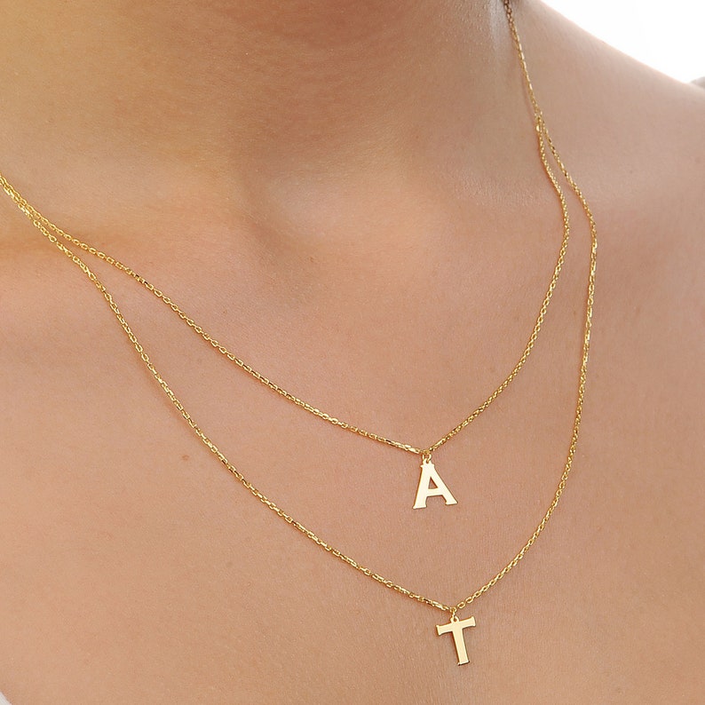 14k Solid Gold Initial Necklacegold Initial Etsy