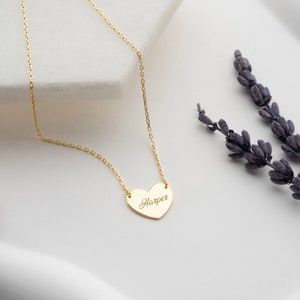 14K Solid Gold Heart Necklace/ Heart Name Necklace/ Love Necklace/ Minimalist Heart Necklace/ Mothers Day Gift/ Handmade Jewelry image 4