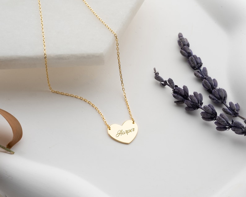 14K Solid Gold Heart Necklace/ Heart Name Necklace/ Love Necklace/ Minimalist Heart Necklace/ Mothers Day Gift/ Handmade Jewelry image 4