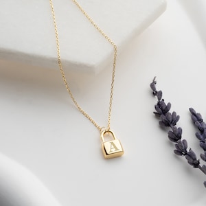 Initial Padlock Necklace - Letter Necklace - Minimalist Lock Necklace - Personalized Lock Necklace -Gifts for Her-Handmade Jewelry