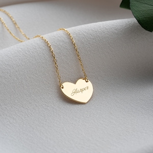 14K Solid Gold Heart Necklace/ Heart Name Necklace/ Love Necklace/ Minimalist Heart Necklace/ Mothers Day Gift/ Handmade Jewelry image 3