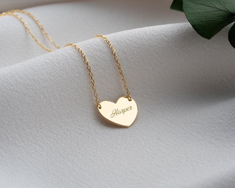 14K Solid Gold Heart Necklace/ Heart Name Necklace/ Love Necklace/ Minimalist Heart Necklace/ Mothers Day Gift/ Handmade Jewelry image 3