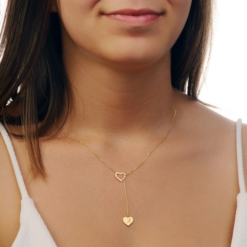 Personalized Minimal Initial Heart Lariat Necklace Custom Etsy
