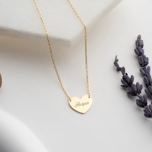 14K Solid Gold Heart Necklace/ Heart Name Necklace/ Love Necklace/ Minimalist Heart Necklace/ Mothers Day Gift/ Handmade Jewelry image 2