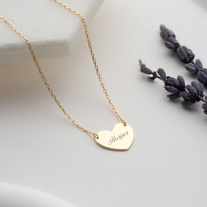 14K Solid Gold Heart Necklace/ Heart Name Necklace/ Love Necklace/ Minimalist Heart Necklace/ Mothers Day Gift/ Handmade Jewelry image 1