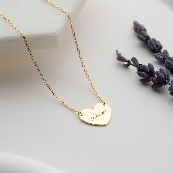 14K Gold Heart Necklace/ Heart Name Necklace/ Love Necklace/ Minimalist Heart Necklace/ Mothers Day Gift/ Handmade Jewelry