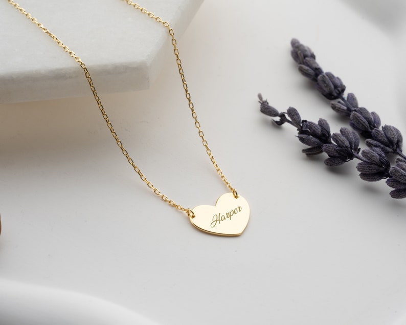 14K Solid Gold Heart Necklace/ Heart Name Necklace/ Love Necklace/ Minimalist Heart Necklace/ Mothers Day Gift/ Handmade Jewelry image 1