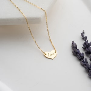 14K Solid Gold Personalized Minimal Heart Necklace, Choker Name Necklace, Name Engraved Heart Necklace, Handmade Jewelry, gifts for mom image 6