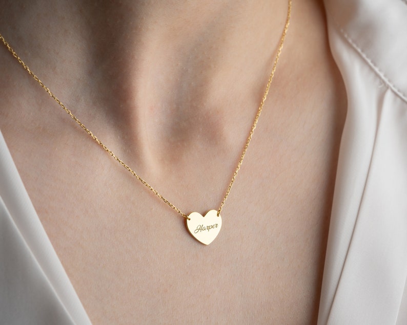 14K Solid Gold Heart Necklace/ Heart Name Necklace/ Love Necklace/ Minimalist Heart Necklace/ Mothers Day Gift/ Handmade Jewelry image 7