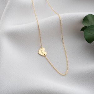 14K Solid Gold Personalized Minimal Heart Necklace, Choker Name Necklace, Name Engraved Heart Necklace, Handmade Jewelry, gifts for mom image 2