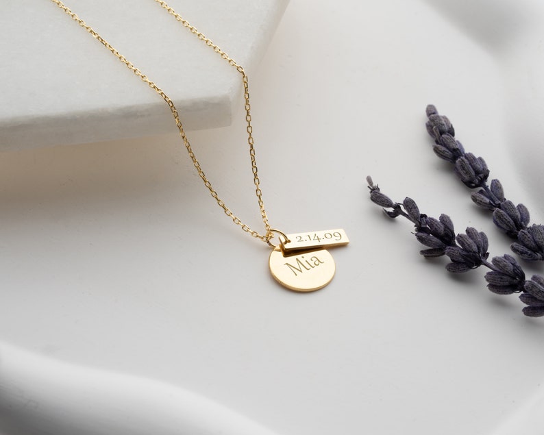 Personalized Minimal Baby Name Necklace with Birthdate, Custom Personalized Mother Necklace, Personalized Name Necklace,Baby Shower necklace image 1