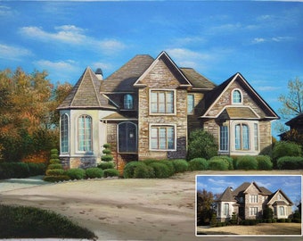 Custom House Portrait-Hand Painted Oil Painting from Photo-Original Oil Portrait on Canvas-Personalized House Painting-Landscape Paintings