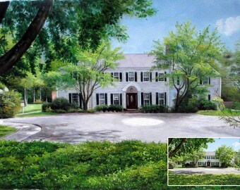 Hand Painted House Painting-Custopm Oil Painting from Photo-Original Oil Portrait on Canvas-Personalized House Portrait-Landscape Portraits