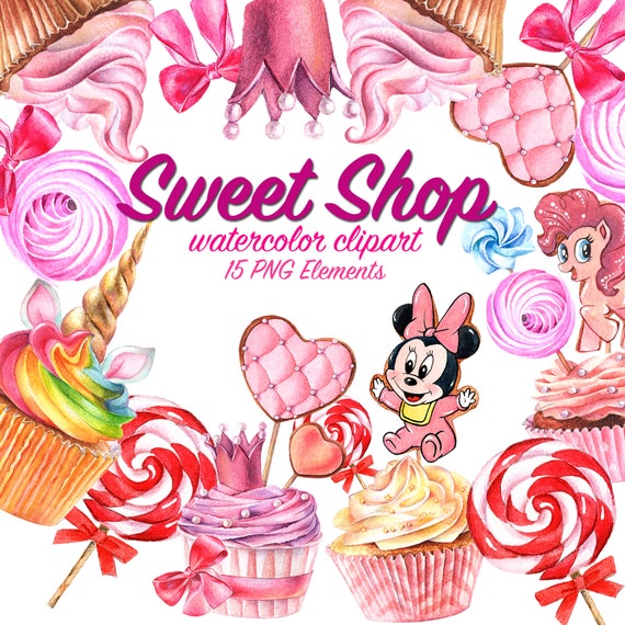 Watercolor Cake Clipart Cupcake Clipart Watercolor Food Etsy