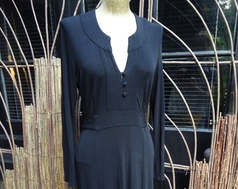 Vintage 1970s BLACK JERSEY DRESS-70s Stretchy Jersey Ossie Clark Era Dress.