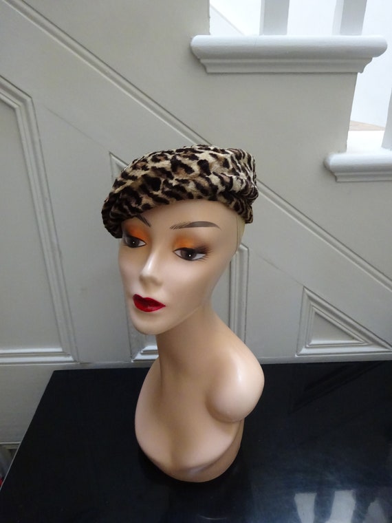 1940s LEOPARD PRINT HAT-40s Animal Print hat-40s F