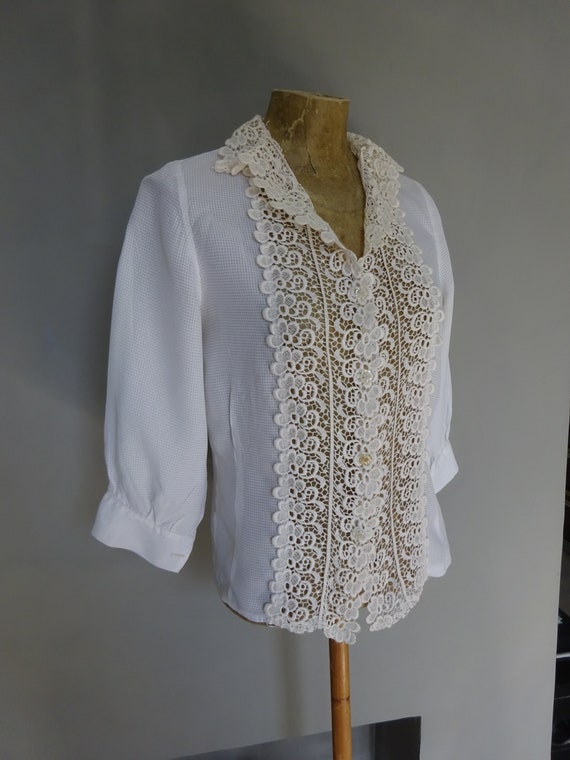 1940s LACE and RAYON BLOUSE-Rare Rayon Crepe and … - image 5