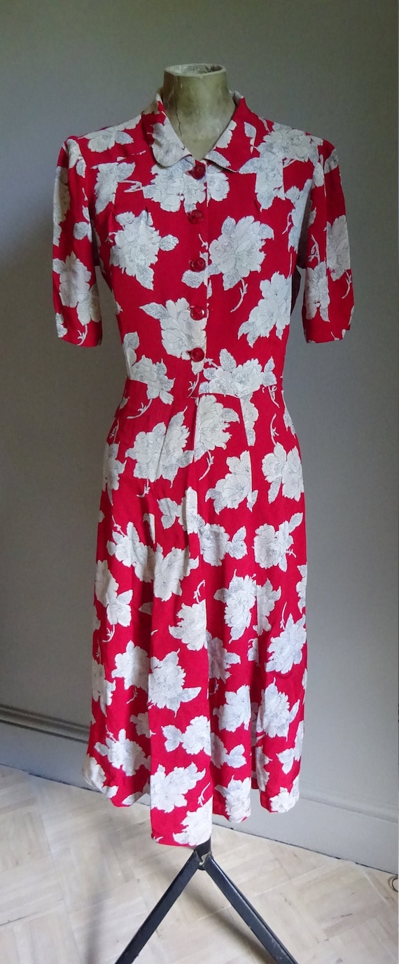 1940s CREPE DRESS-40s Floral Crepe Dress-40s Rayon