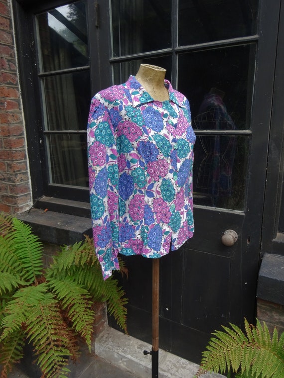 1940s COTTON BLOUSE-40s Floral Floppy Cotton Blous