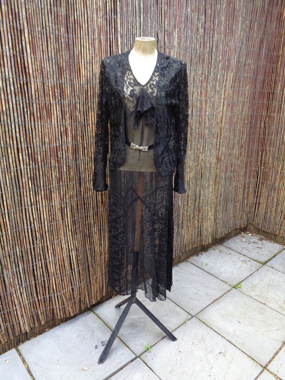 1930's Vintage LACE & CHIFFON DRESS-With Jacket,Sl